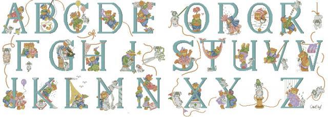 Схема вышивания - Английские буквы с мишками