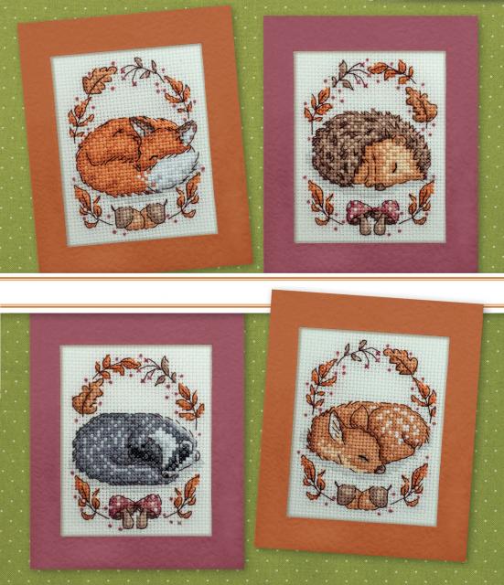 Схема вышивания крестом - Серия открыток "Лесные звери зимой"