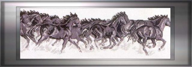 Схема вышивания крестом - Табун лошадей