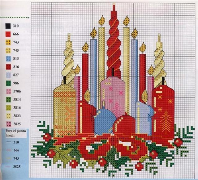 Схема вышивания крестом - Рождественские свечи