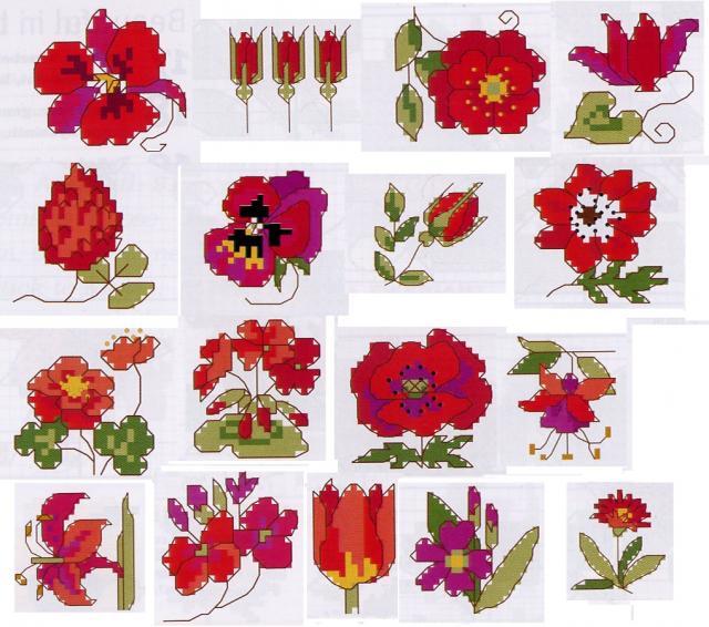 Схема вышивания крестом - Маленькие красные цветы