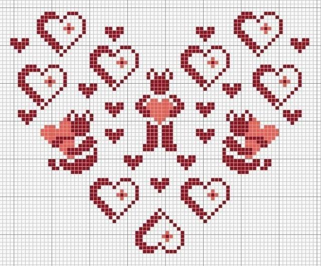 Схема вышивания крестом - Сердечки