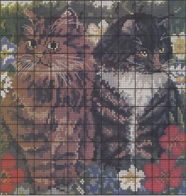 Схема вышивания бисером - Кот с кошкой