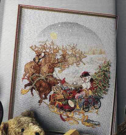 Схема вышивания крестом - Санта Клаус на оленях