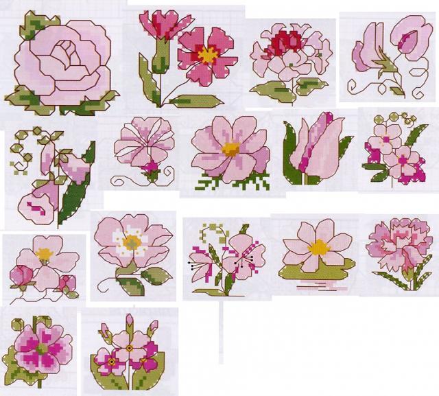 Схема вышивания крестом - Маленькие розовые цветы