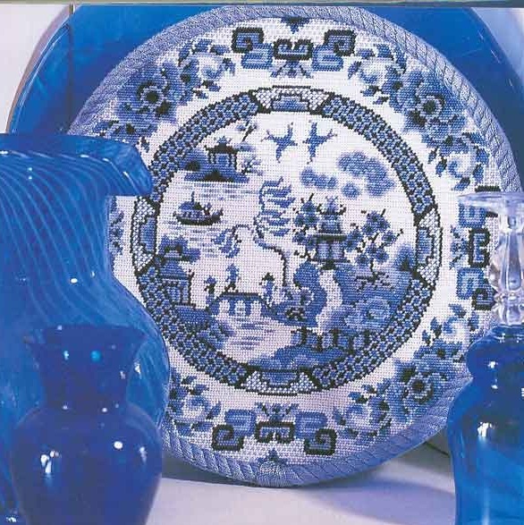 Схема вышивания бисером - Тарелка "Синяя Ива"